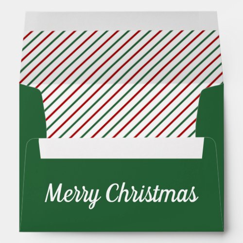 Merry Christmas Green Stripes Return Address Envelope
