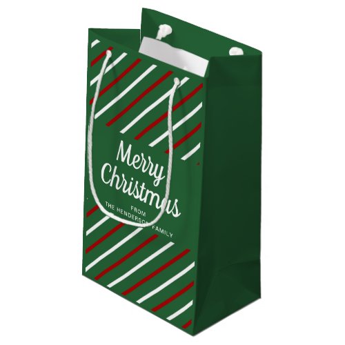 Merry Christmas Green Stripes Small Gift Bag