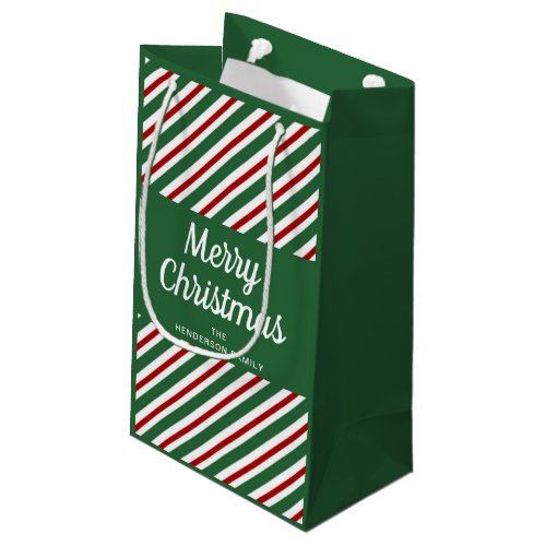 Merry Christmas Green Stripes  Small Gift Bag