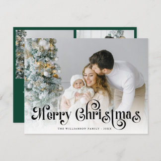 Merry Christmas Green Stylish Lettering Photo Holiday Card
