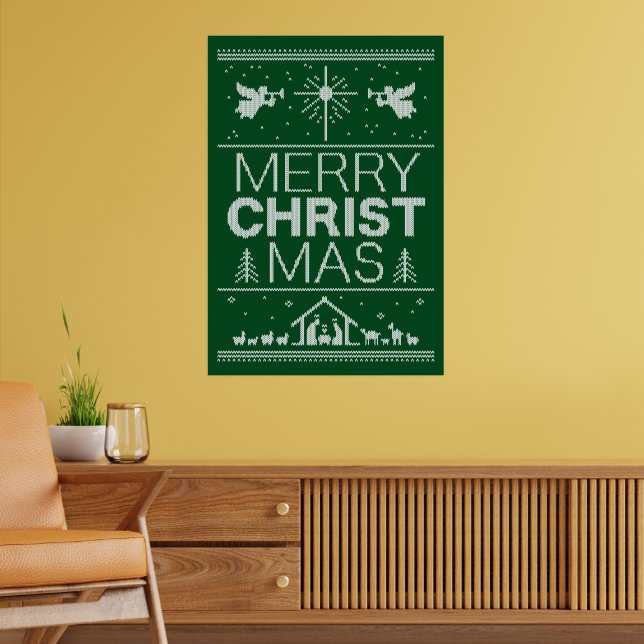 Merry Christmas Green Sweater Christian Christ Poster (Living Room 2)