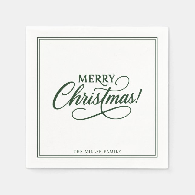 Merry Christmas green text, holiday  Napkins (Front)
