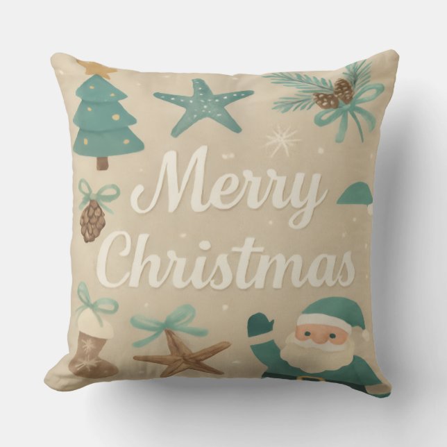 Merry Christmas Green Throw Pillow (Front)