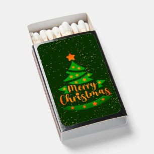 Merry Christmas Green Tree Gold Orange Stars  Matchboxes