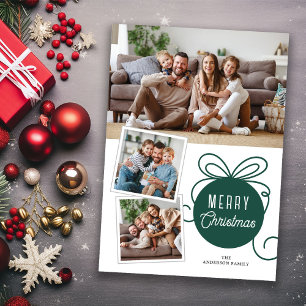 Merry Christmas Green Tree Ornament 3 Photos Holiday Card