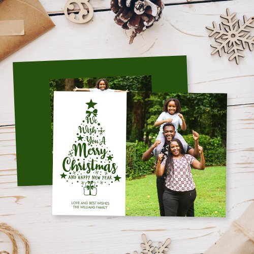 Merry Christmas Green Tree Photo Holiday Card