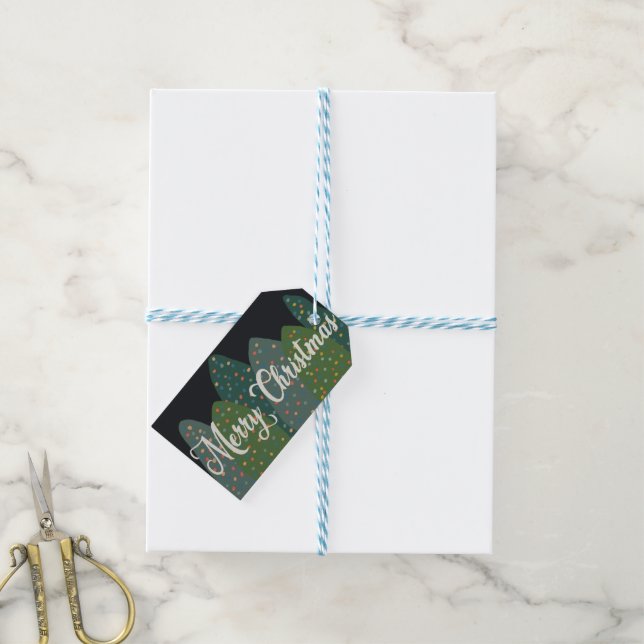 Merry Christmas Green Trees Gift Tags (With Twine)