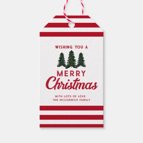 Merry Christmas Green Trees Personalized Gift Tags