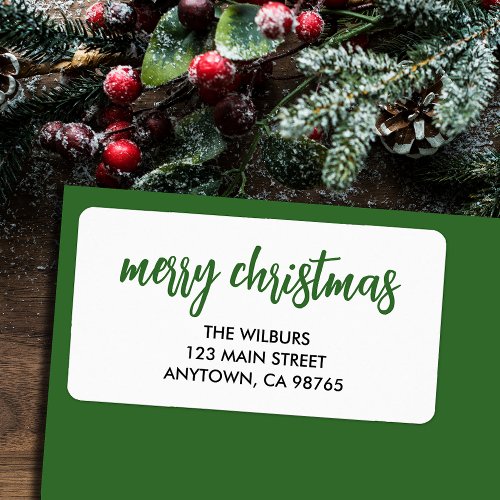Merry Christmas Green Typography Return Address Label