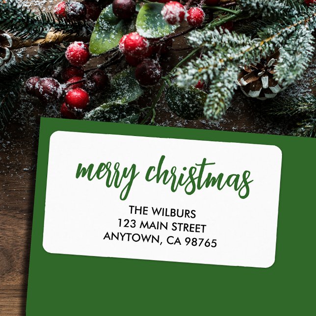 Merry Christmas Green Typography Return Address Label (Creator Uploaded)
