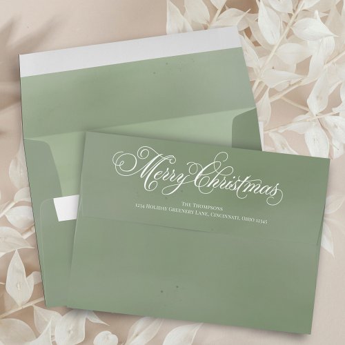 Merry Christmas Green Watercolor Return Address  Envelope