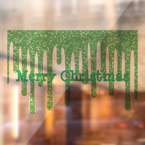 Merry Christmas Green Wax Drips Window Cling