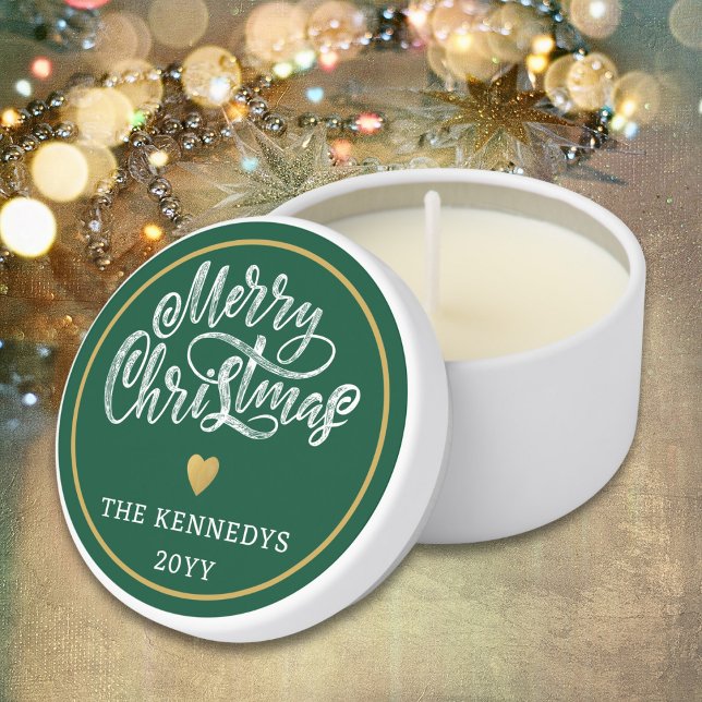 Merry Christmas Green White Gold Heart Holiday Mini Candle Favors (Merry Christmas Green White Gold Heart Holiday Mini Candle Favors
)