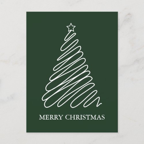Merry Christmas Green White Scribble Tree Holiday Postcard