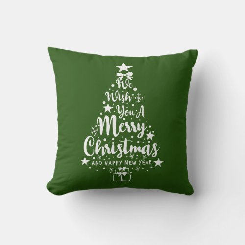 Merry Christmas Green White Throw Pillow