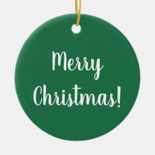 Merry Christmas Green & White Typography Festive Ceramic Ornament