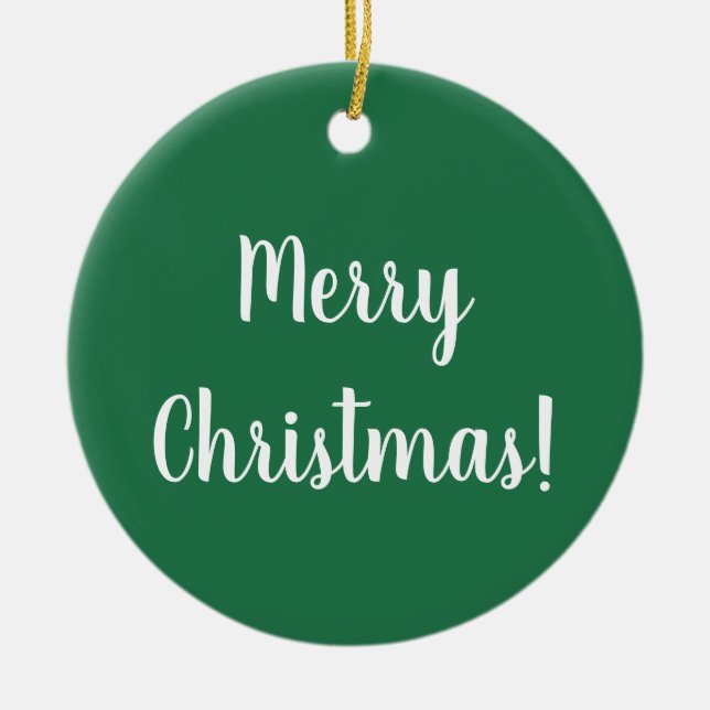 Merry Christmas Green & White Typography Festive Ceramic Ornament (Front)