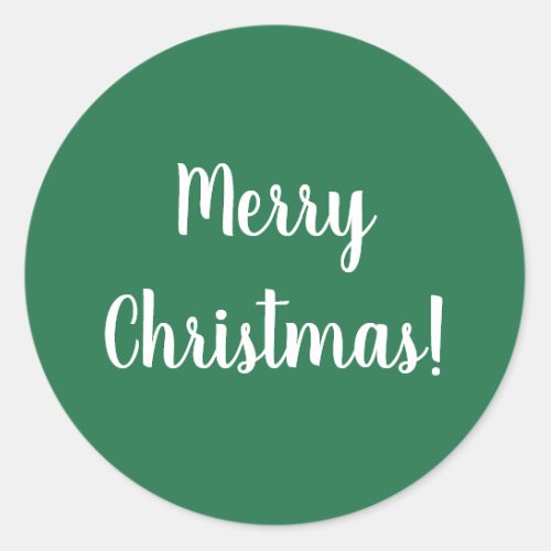 Merry Christmas Green  White Typography Festive Classic Round Sticker