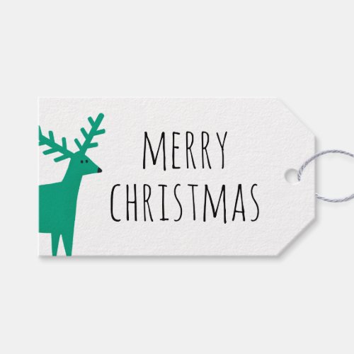 Merry Christmas Green winter woodland reindeer Gift Tags