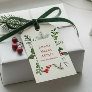 Merry (Christmas) Greenery & Berries Elegant Gift Tags
