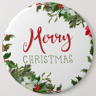 Merry Christmas greenery Button