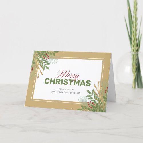 Merry Christmas Greenery Corporate Christmas Holiday Card