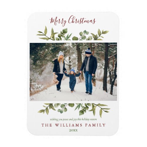 Merry Christmas Greenery Family Photo Holiday Magnet