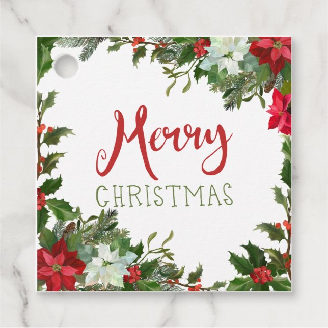 Merry Christmas greenery  Favor Tags (Front)