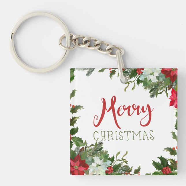 Merry Christmas greenery  Keychain (Front)