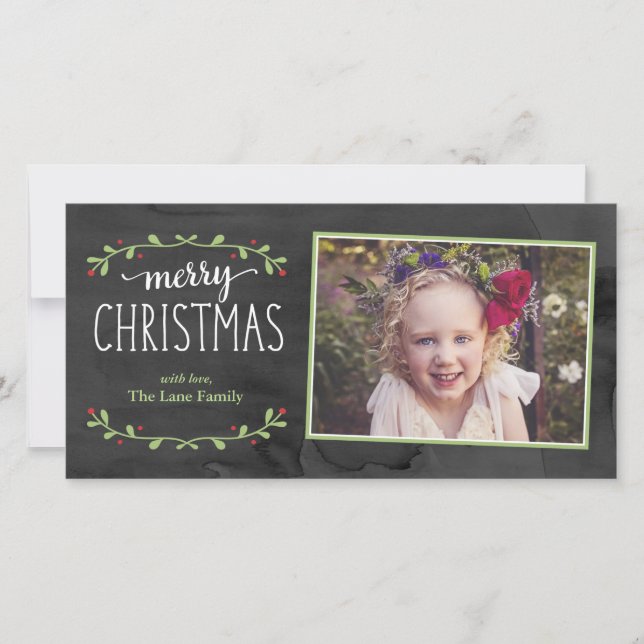 Merry Christmas Greenery Photo Card (Front)