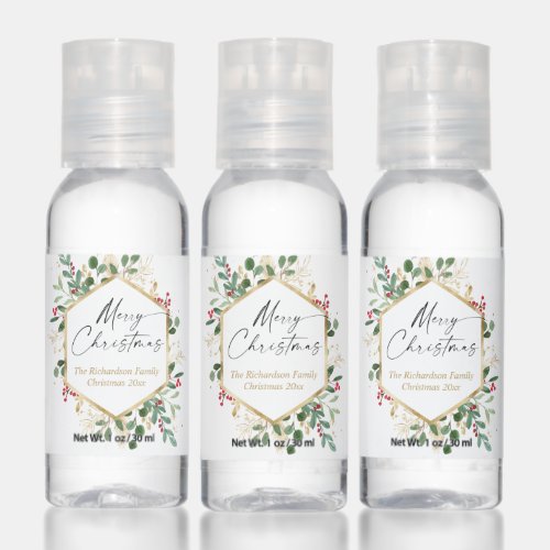 Merry Christmas greenery red holly berries favors Hand Sanitizer