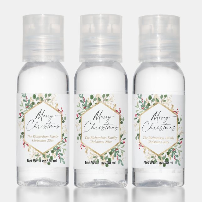 Merry Christmas greenery red holly berries favors Hand Sanitizer (Set)