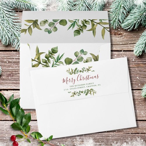 Merry Christmas Greenery Return Address Envelope