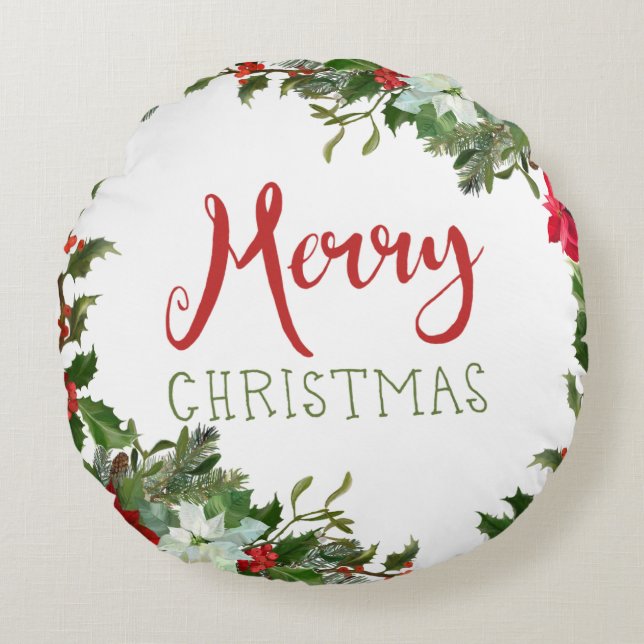 Merry Christmas greenery  Round Pillow (Front)