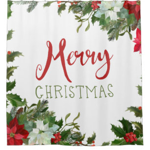 Merry Christmas greenery  Shower Curtain