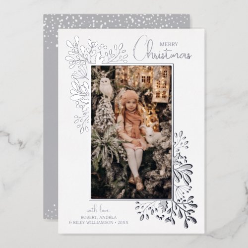 Merry Christmas Greenery Silver Foil Holiday Card