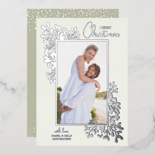 Merry Christmas Greenery Silver Foil Holiday Card