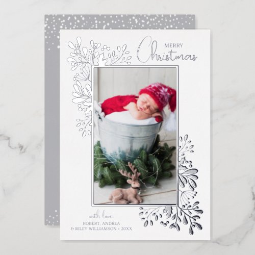Merry Christmas Greenery Silver Foil Holiday Card