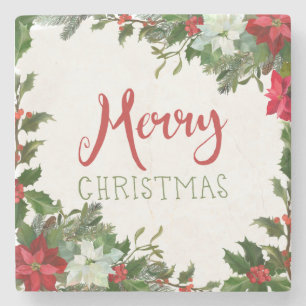Merry Christmas greenery Stone Coaster