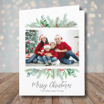 Merry Christmas Greenery Traditional Photo Holiday Card<br><div class="desc">A simple and classic Christmas card look with greenery like evergreen branches, leaves, and more surround a single photo of your family or whatever you want to include. Subtle hints and pops of color from the red holly berries give it a little something extra. In center is 'Merry Christmas' in...</div>
