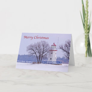 Merry Christmas Greeting Card Cheboygan Lighthouse