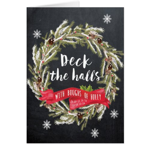 Merry Christmas greeting card Deck the Halls holly