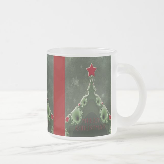 Merry Christmas Greeting - Fractal Tree and Star Frosted Glass Coffee Mug (Right)