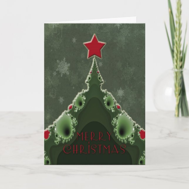 Merry Christmas Greeting - Fractal Tree and Star Holiday Card (Front)