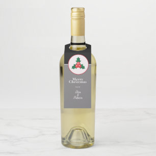 Merry Christmas Greeting, Holly Sprig & Berries Bottle Hanger Tag