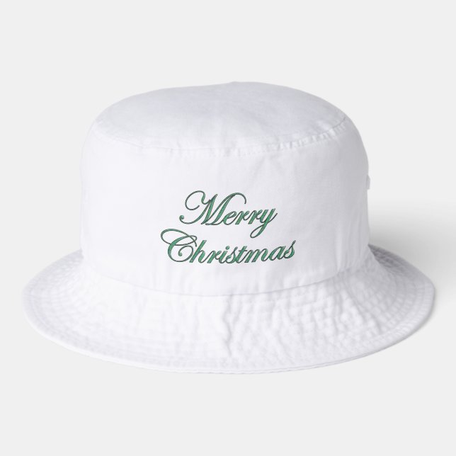 Merry Christmas Greeting in Green Glitter Bucket Hat (Front)