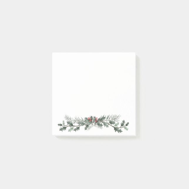 Merry Christmas greeting mistletoe and pine wreath Post-it Notes (Front)