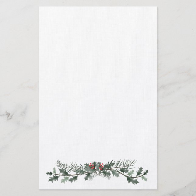 Merry Christmas greeting mistletoe and pine wreath Stationery (Front)