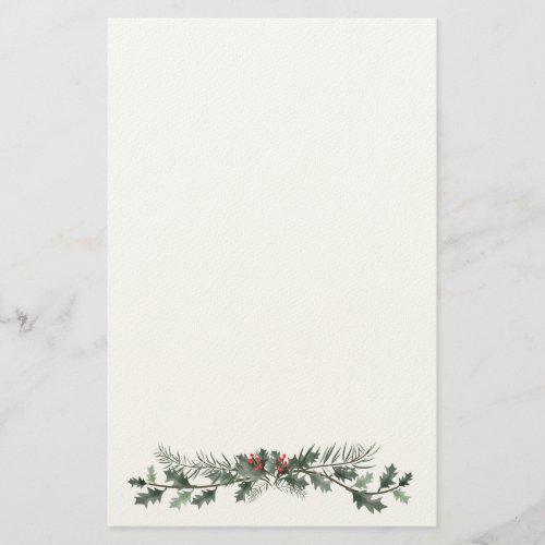 Merry Christmas greeting mistletoe and pine wreath Stationery