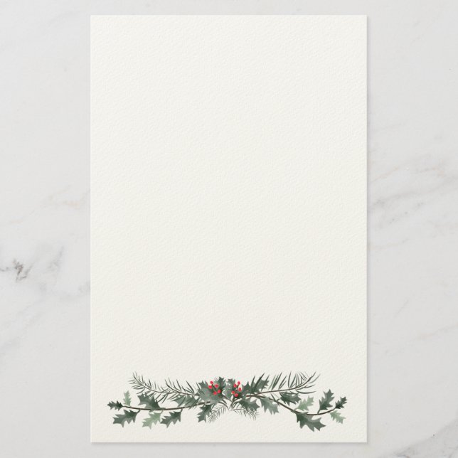 Merry Christmas greeting mistletoe and pine wreath Stationery (Front)